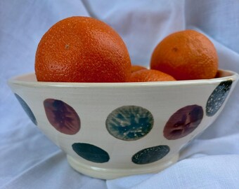 Polka Dot Handmade Ceramic Bowl - Green, Blue, Purple Fruit or Serving Dish