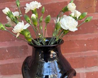 Black Ceramic Vase - Handmade Abstract Flower Vase with Unique Design