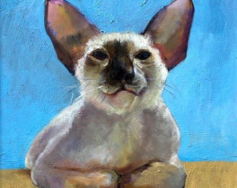 Original Funny Siamese Oriental Cat Painting, Cat Loaf Pose Oil Art, Bold Sassy Pet Portrait, Whimsical Animal Decor, Gift for Quirky Art