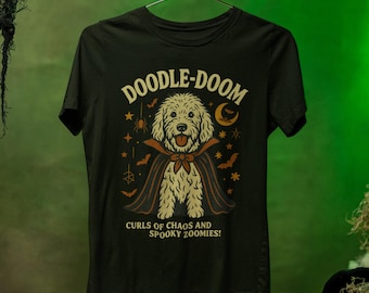 Perro bruja Labradoodle de Halloween PNG, diseño retro Doodle-Doom