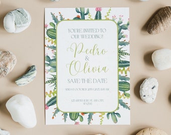 CACTUS customizable Wedding invite card and envelope