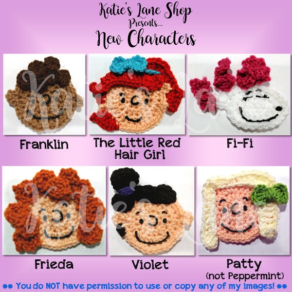 Peanuts Gang Appliques Pack #2 CROCHET PATTERN ONLY