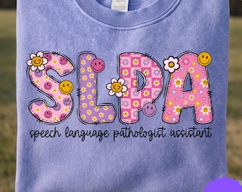 SLPA Gift PNG, Speech Therapist Language Pathologist ,Retro Groovy Smiley Daisy Sublimation,  Digital Download,