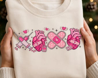 Semana de la Enfermería Cardíaca PNG, Estilo de Bordado de Anatomía del Corazón, Diseño de Regalo de Agradecimiento para Enfermeras, Sublimación DTF