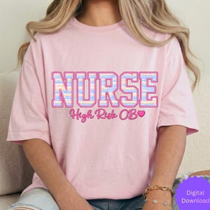 High Risk OB Nurse PNG design in faux yarn texture typography, perfect for labor and delivery nurse week and Mother’s Day gifts.