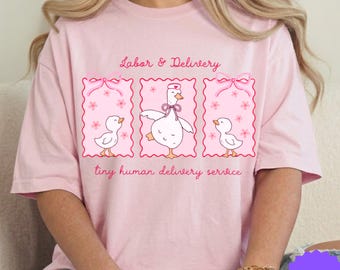 labor and delivery nurse png, tiny human delivery service goose clipart, coquette L&D nurse design, ob maternity nurse week gift sublimation