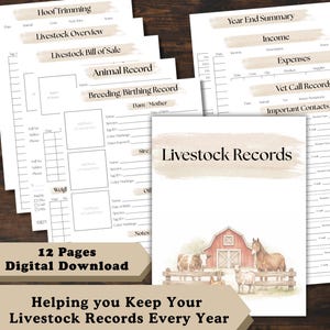 Livestock Records | Animal Health, Breeding and Birth Log | Income and Expense Tracker | Homestead & Farm Animal Log | Printable PDF