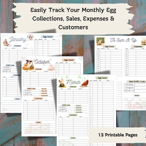 Hühnerei Sammlung Tracker | Hühnerei Verkaufstracker | Huhn Einnahmen & Ausgaben Buch | Monatliches und Jährliches Hühnerlogbuch | Druckbares PDF