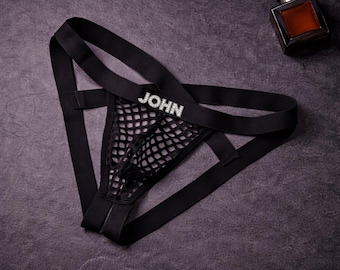 Men’s Mesh Thong, Open Back Underwear, Breathable Lightweight Lingerie, Adjustable Strap Briefs, Black Red Minimal Style