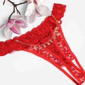Plus Size Personalized Chain Thong, Custom Name Lingerie with Removable Chain