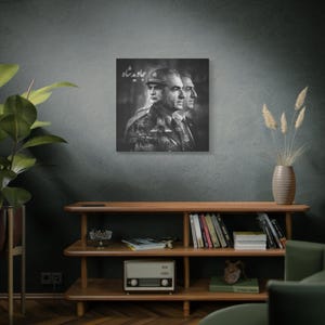 Mohammad Reza Pahlavi Portrait Matte Canvas, Stretched Wall Art | Black and White Historical Collage image 18