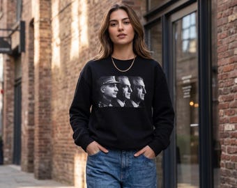 Three Kings of Iran Silhouettes Unisex Crewneck Sweatshirt | Retro Pahlavi Dynasty Portrait Line Art