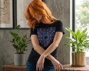 Neon Geometric Mandala Unisex T-Shirt | Psychedelic Kaleidoscope Square Design
