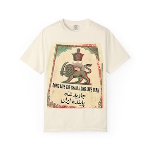 Camiseta con póster de Javid Shah, León y Sol de Irán / Larga vida al Shah Caligrafía persa