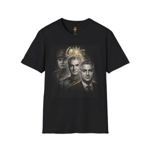 Camiseta com retratos de Pahlavi, o Xá do Irã | Ilustração dos Três Generais