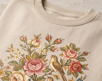 Bird and Rose Vintage Bouquet Unisex Sweatshirt | Rose Vine Crewneck