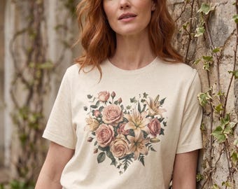 Romance in Bloom Illustration T-Shirt | Flowers Art