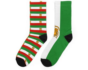 Lion and Sun flag pattern Socks | Green White Red Striped Eagle Crest Socks
