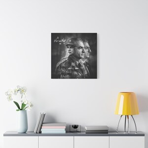 Mohammad Reza Pahlavi Portrait Matte Canvas, Stretched Wall Art | Black and White Historical Collage image 13