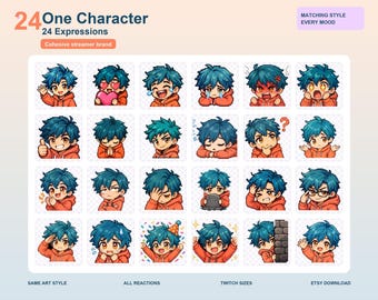 Suko | 24 Pixel Anime Twitch Emotes Pack | Chibi Reaction Emotes PNG Instant Download