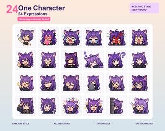 Momo | 24 Pixel Anime Twitch Emotes Pack | Chibi Reaction Emotes PNG Instant Download