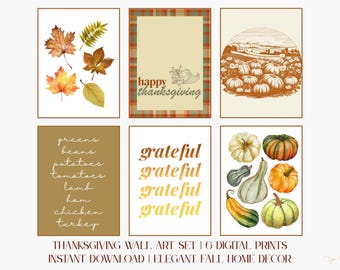 Thanksgiving Wall Art Print Set: Harvest Pumpkins & Leaves (Digital Download)