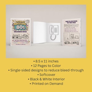 Libro para colorear con temática de los años 80 / Diseños retro de máquinas recreativas, casetes y patines