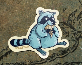 Raccoon Trash Panda Eating a Nice Pizza Sticker