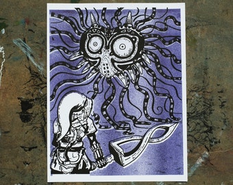 Majora's Mask Fierce Deity Link 8.5 x 11" Risograph Print