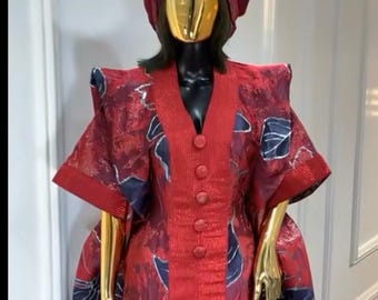 African Damask Boubou: Nigerian Kaftan Maxi Dress, Danshiki, Jalabia, wedding dress, rich Aunty vibes, wedding guest