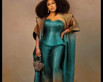 African Damask Boubou: Nigerian Kaftan Maxi Dress, Danshiki, Jalabia, wedding dress, rich Aunty vibes, 3 pieces outfits