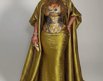 African Damask Boubou: Nigerian Kaftan, a skirt & Blouse , with a kimono 3 sets .