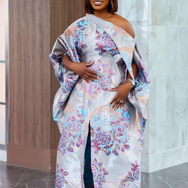 African Damask Boubou: Nigerian Kaftan Maxi Dress, Danshiki, Jalabia, wedding dress, rich Aunty vibes