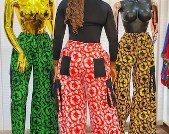 African Palazzo Trousers, Ankara Print Wide Leg Pants, Rich Aunty Vibes Baggy Fit