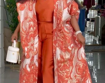 African Damask Boubou: Nigerian 3 piece kimono, Trousers and Top, Kaftan Maxi Dress, Danshiki, Jalabia, wedding dress, rich Aunty vibes