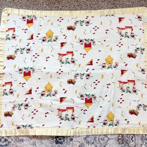 vintage Couverture pour bébé faite main avec trois petits cochons avec bordure en satin pour lit de bébé