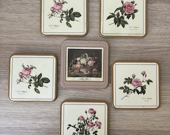 Conjunto de 6 porta-copos vintage Pimpernel, com estampa de rosa, 10 cm x 10 cm, P J Redoute