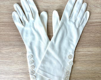Vintage witte nylon jurk handschoenen 5 knopen pols formeel bruiloft Tea Party kostuum