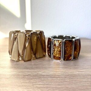 Y2K Statement Stretch Bracelet Bundle of 2, Amber & Taupe, 2000s Fashion Jewelry