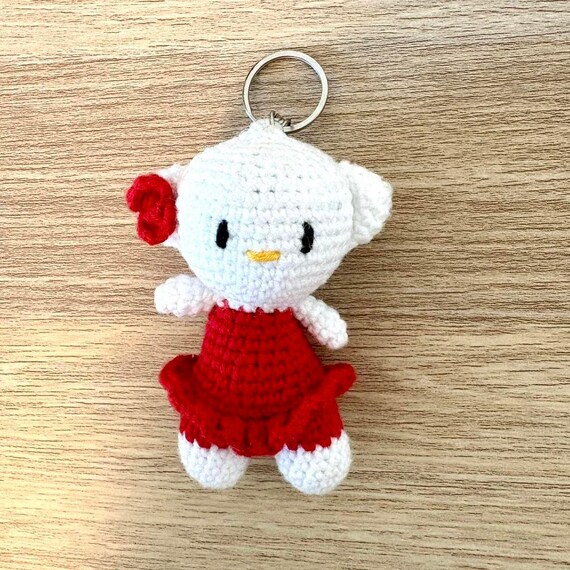 Handmade Hello Kitty Crochet Amigurumi Keychain