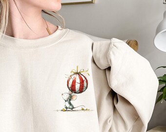 Weihnachten starke süße Maus Sweatshirt, Weihnachtsschmuck Shirts, Tierliebhaber, süße Saison, Weihnachten Sweatshirts, Weihnachtsgeschenke, Rundhalsausschnitt