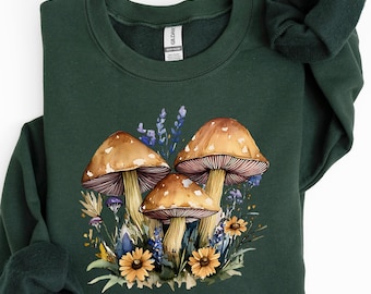 Retro Mushroom Sweatshirt, Nature Lover Sweatshirt, Mushroom Collector, Gardener Hoodie, Cottage Core Aesthetic, Gift for Mushroom Hobbies