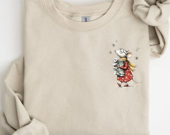 Weihnachten niedliche Mäuse Sweatshirt, Ornament Shirts, Tierliebhaber, Santa Sweatshirts, Bücherwurm Weihnachtsgeschenke, Rundhalsausschnitt