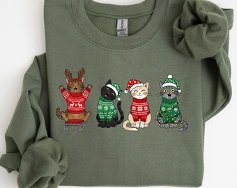 Weihnachtskatzen-Liebhaber-Weihnachts-Sweatshirt, Katzen-Weihnachtshemden, Katzensaison-Sweatshirt, Katzen-Sweatshirts, Katzen-Weihnachtsgeschenke, Rundhalsausschnitt