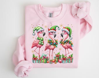 Weihnachten Flamingo Liebhaber Weihnachten Sweatshirt, Flamingos Weihnachten Shirts, Saison Sweatshirt, Flamingo Sweatshirts, Weihnachtsgeschenke, Rundhalsausschnitt