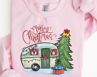 Kerstkampeersweater, kersttrui, kerst camper ronde hals, kerstboomtrui, camping kersttrui, wintertrui