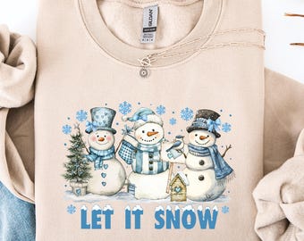 Let It Snow-sweater, kerstmanshirt, sneeuwpoptrui, vakantieshirt voor vrouwen, wintersweater sneeuwpop, schattig kerstshirt