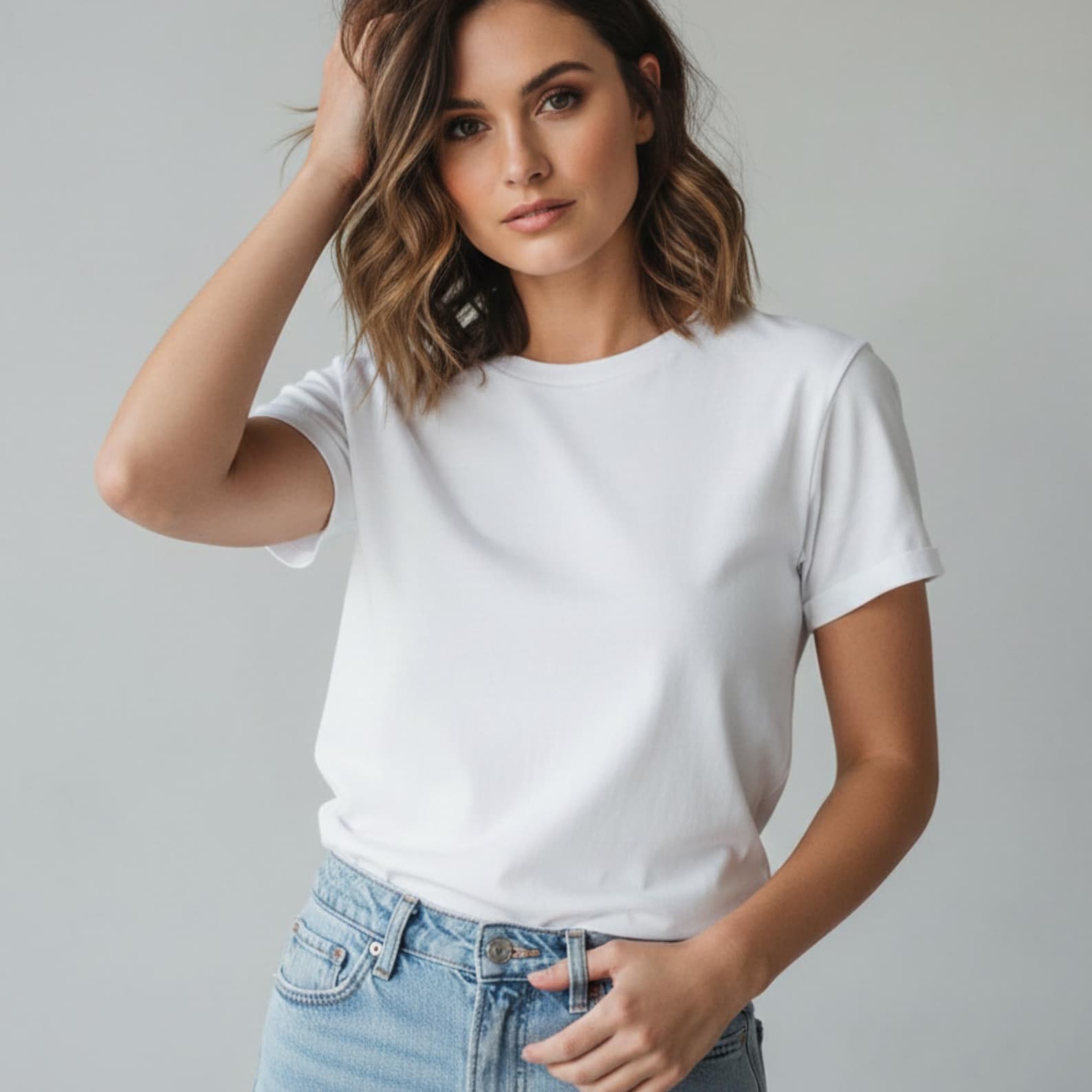 Plain white short-sleeved t-shirt, 100% cotton