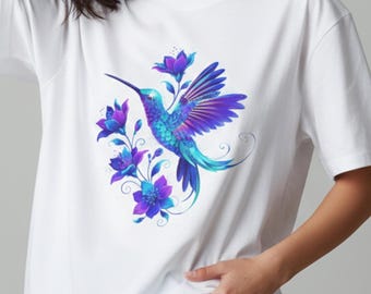 Floral Hummingbird T-Shirt, Bird Lover Gift