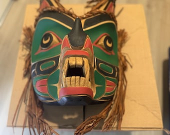 Pacific Northwest coastal carving art native indigenous Grizzly Bear signed